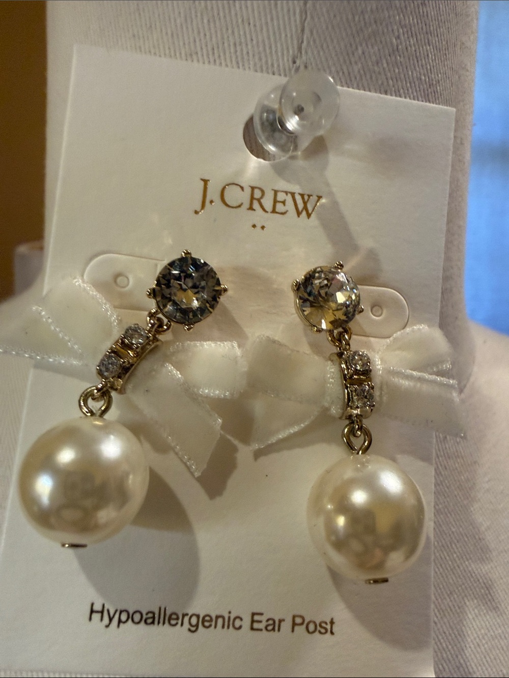 J. Crew Factory Gold-Tone Crystal and Pearl Drop Earrings
